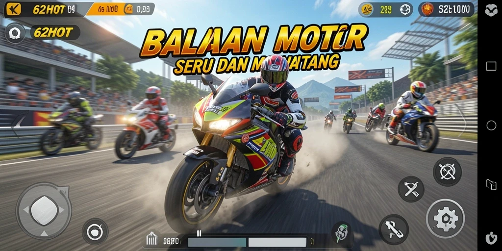 Tampilan gameplay seru balapan motor di 62HOT.