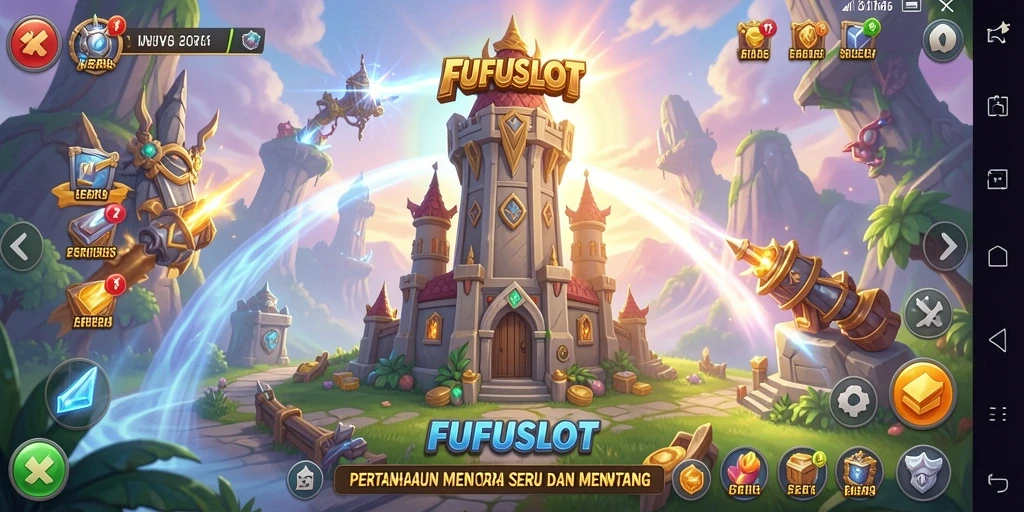 Screenshot FUFUSLOT menampilkan aksi seru dalam pertempuran Tower Defense.