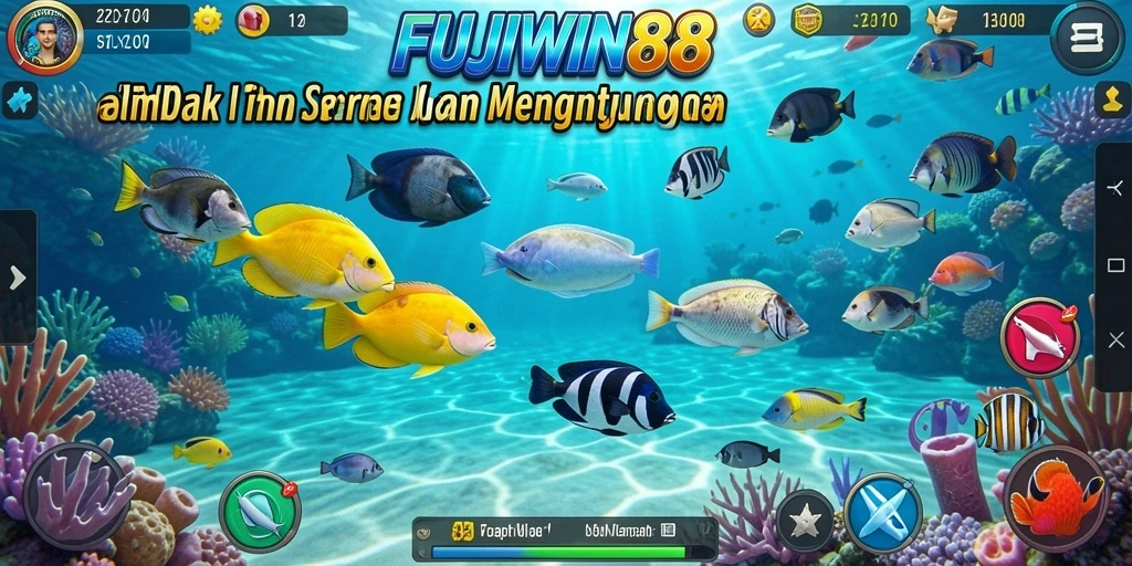 Tampilan gameplay seru di FUJIWIN88 saat menembak ikan.