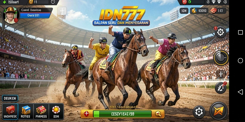 Gameplay IDN777 yang intens dengan mobil balap yang beraksi.