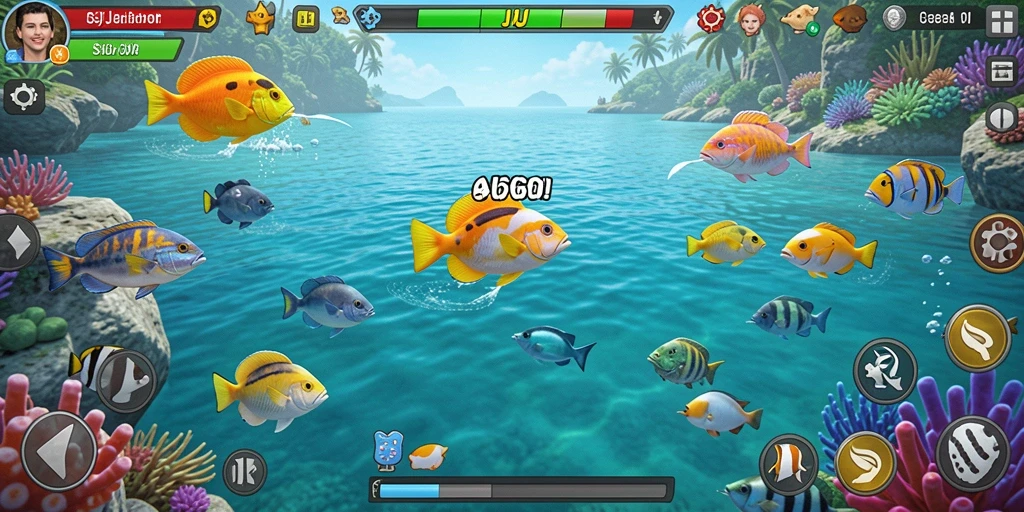 Screenshot gameplay JJ62 menampilkan serunya berburu ikan.