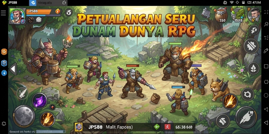 Tampilan menarik dari gameplay RPG JPS88 dengan karakter dan pertarungan yang dinamis.